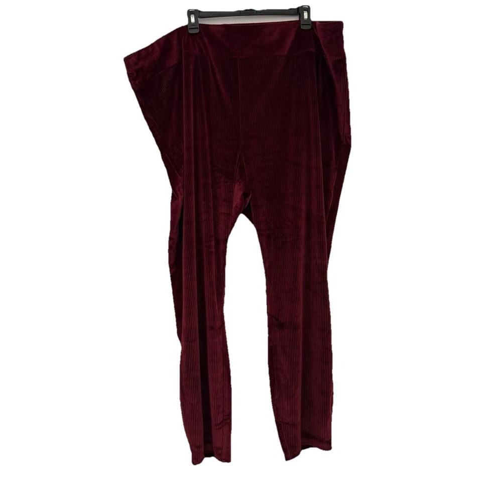 AnyBody Pull-on Ribbed Velour Leggings Pants Womens 5X Plus Size Burgundy‎ Wine